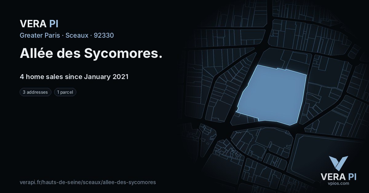 Allée des Sycomores, Sceaux at night – every parcel coloured by the prices around it, the street's own parcels lit