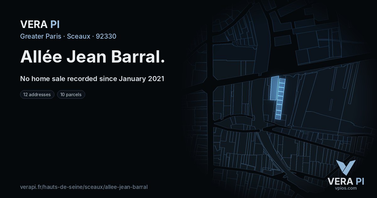 Allée Jean Barral, Sceaux at night – every parcel coloured by the prices around it, the street's own parcels lit