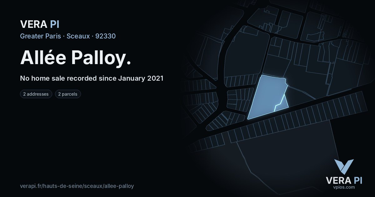 Allée Palloy, Sceaux at night – every parcel coloured by the prices around it, the street's own parcels lit