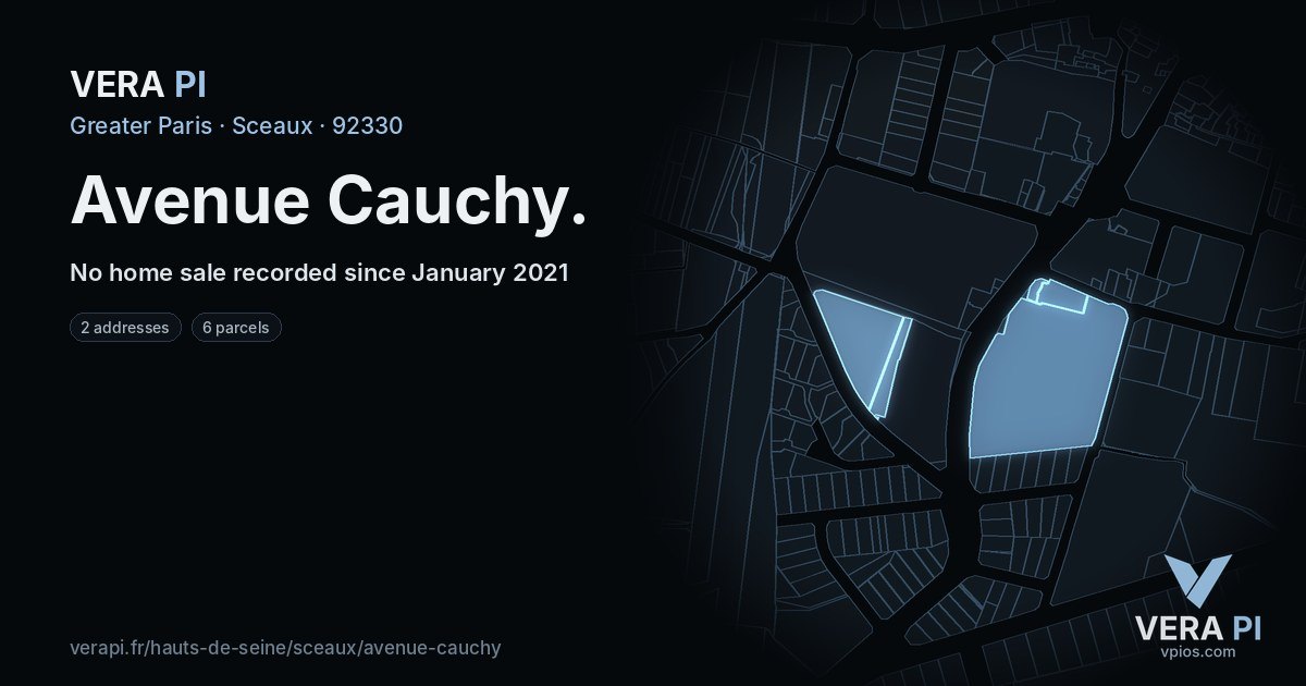 Avenue Cauchy, Sceaux at night – every parcel coloured by the prices around it, the street's own parcels lit