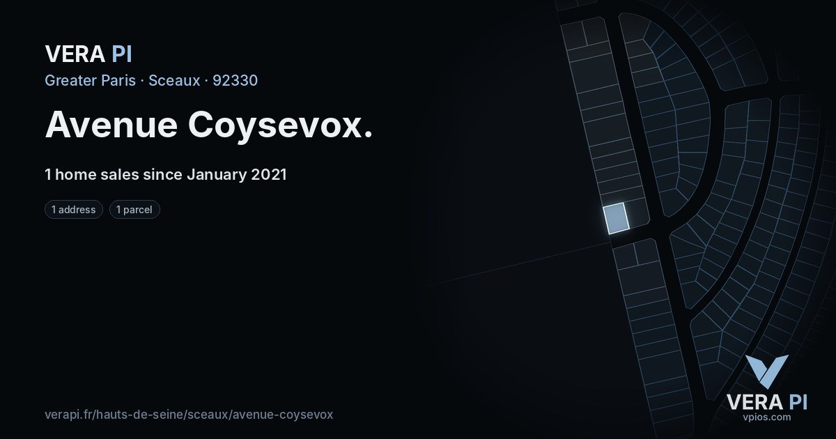 Avenue Coysevox, Sceaux at night – every parcel coloured by the prices around it, the street's own parcels lit