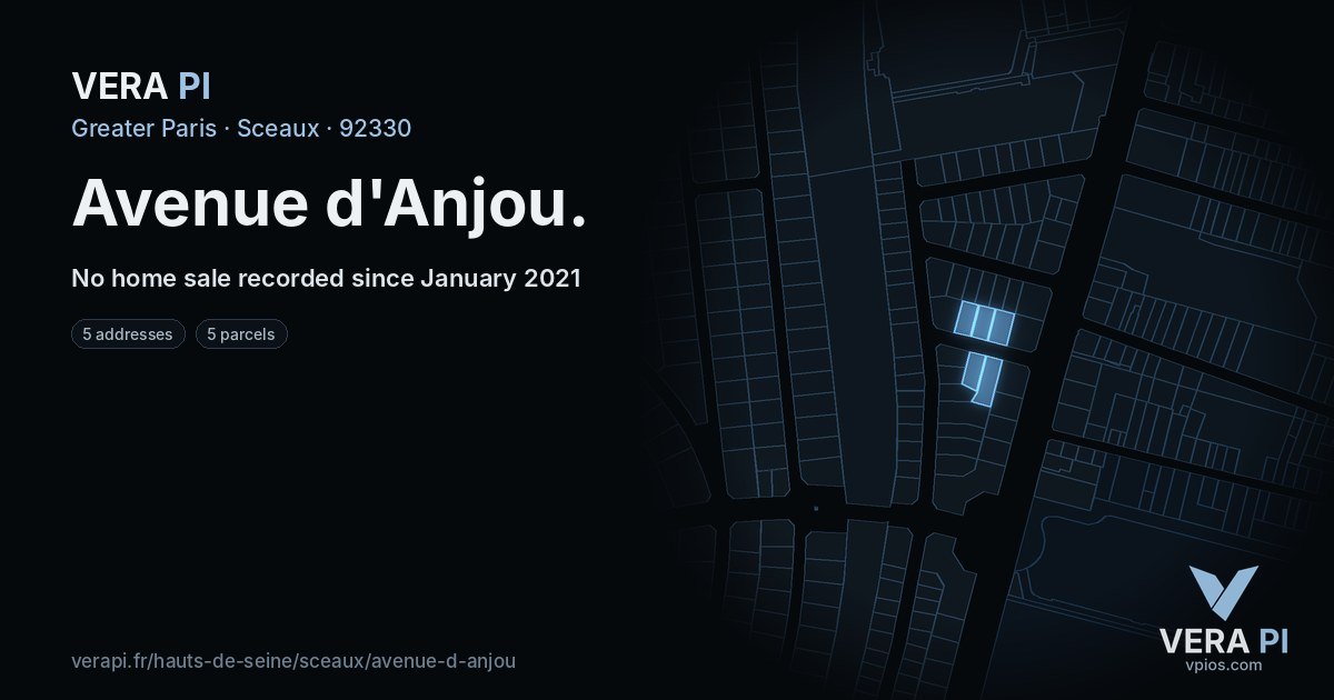 Avenue d'Anjou, Sceaux at night – every parcel coloured by the prices around it, the street's own parcels lit