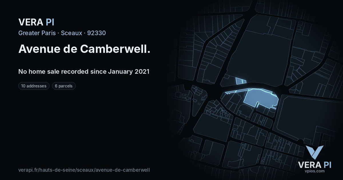 Avenue de Camberwell, Sceaux at night – every parcel coloured by the prices around it, the street's own parcels lit