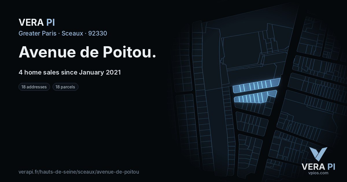 Avenue de Poitou, Sceaux at night – every parcel coloured by the prices around it, the street's own parcels lit