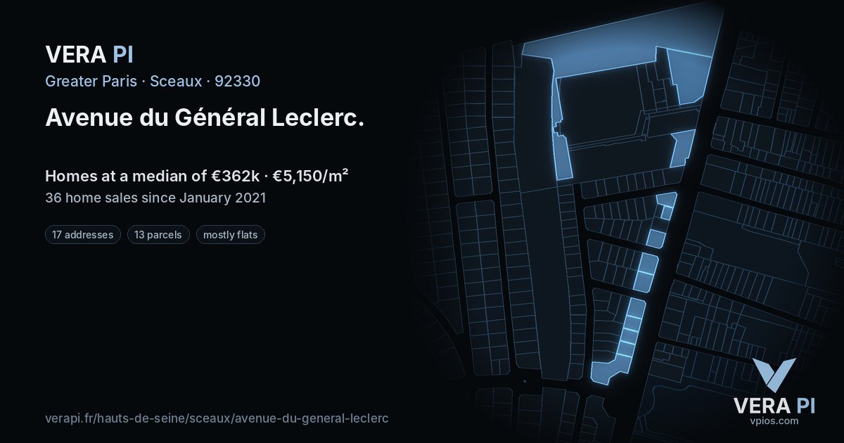 Avenue du Général Leclerc, Sceaux at night – every parcel coloured by the prices around it, the street's own parcels lit