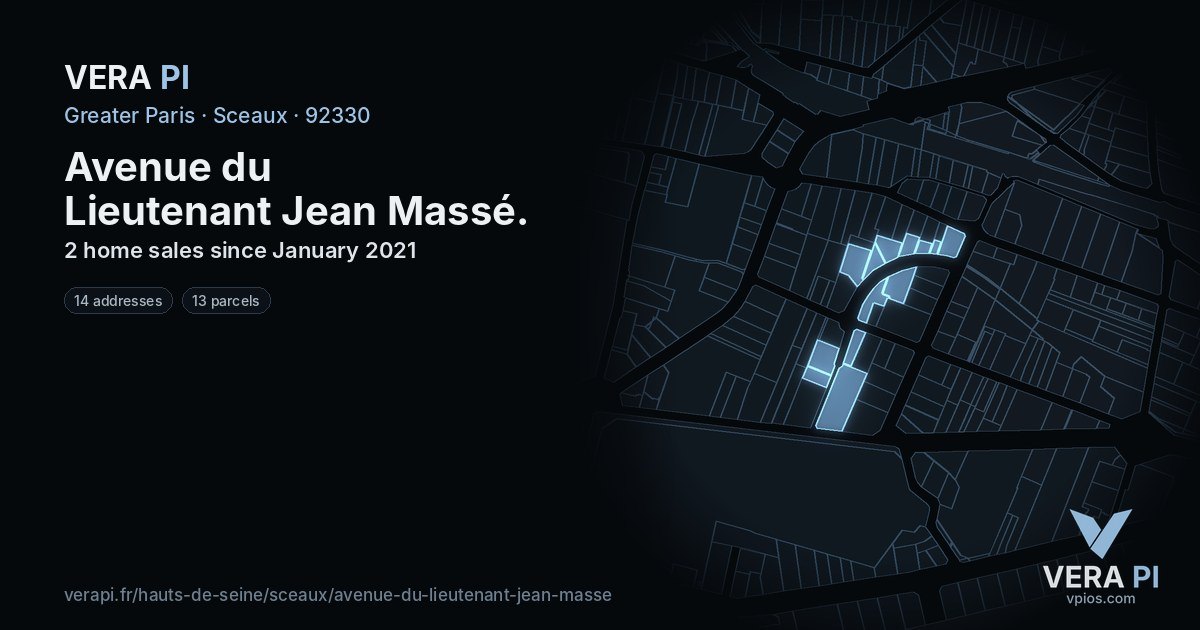 Avenue du Lieutenant Jean Massé, Sceaux at night – every parcel coloured by the prices around it, the street's own parcels lit
