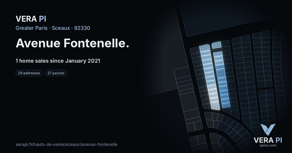 Avenue Fontenelle, Sceaux at night – every parcel coloured by the prices around it, the street's own parcels lit