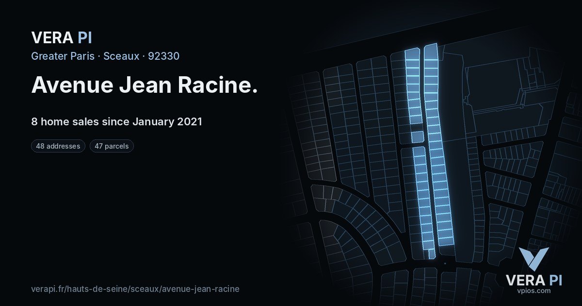 Avenue Jean Racine, Sceaux at night – every parcel coloured by the prices around it, the street's own parcels lit