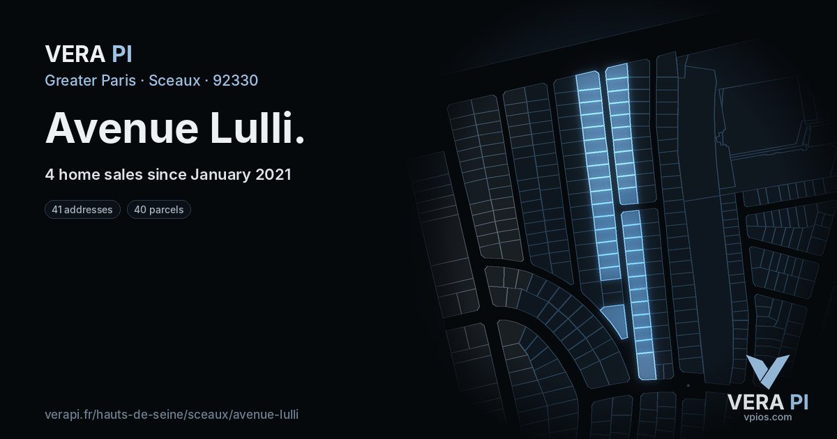 Avenue Lulli, Sceaux at night – every parcel coloured by the prices around it, the street's own parcels lit
