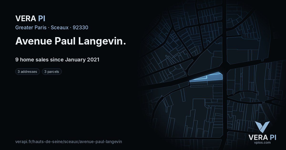 Avenue Paul Langevin, Sceaux at night – every parcel coloured by the prices around it, the street's own parcels lit
