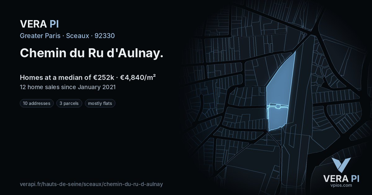 Chemin du Ru d'Aulnay, Sceaux at night – every parcel coloured by the prices around it, the street's own parcels lit