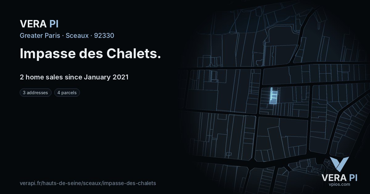 Impasse des Chalets, Sceaux at night – every parcel coloured by the prices around it, the street's own parcels lit