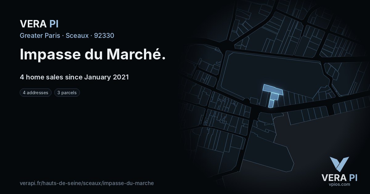 Impasse du Marché, Sceaux at night – every parcel coloured by the prices around it, the street's own parcels lit