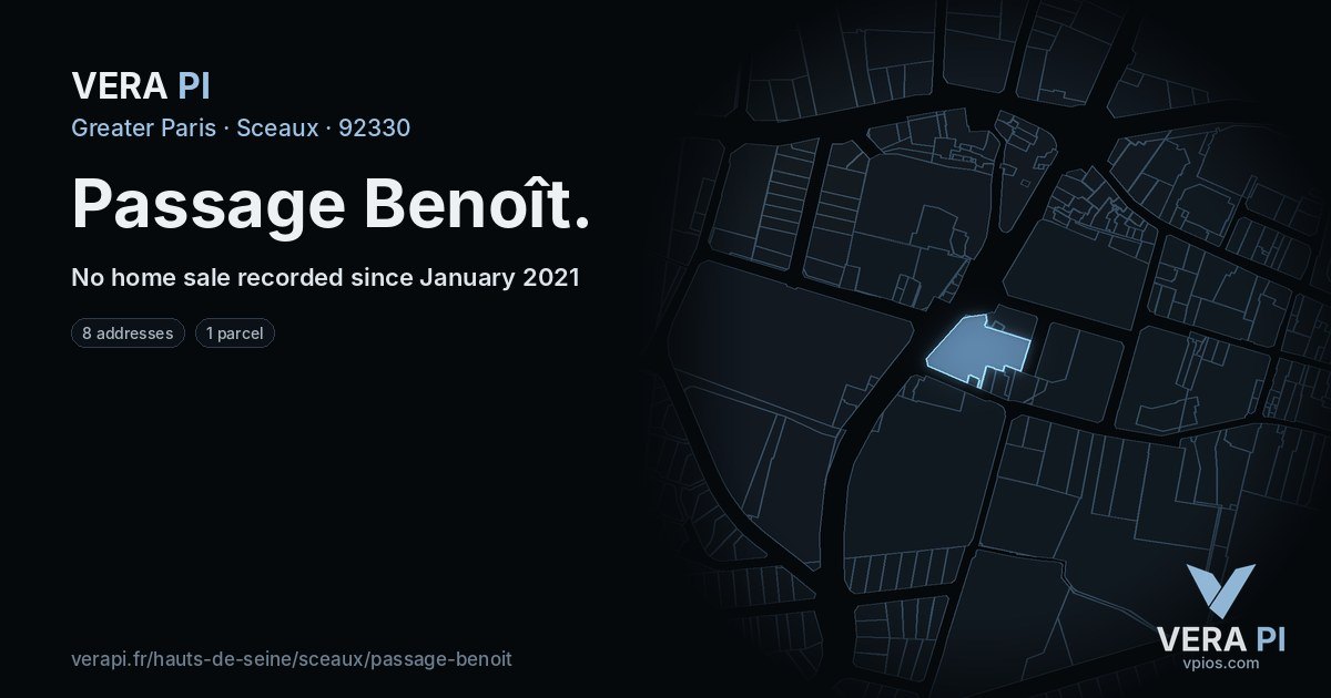 Passage Benoît, Sceaux at night – every parcel coloured by the prices around it, the street's own parcels lit