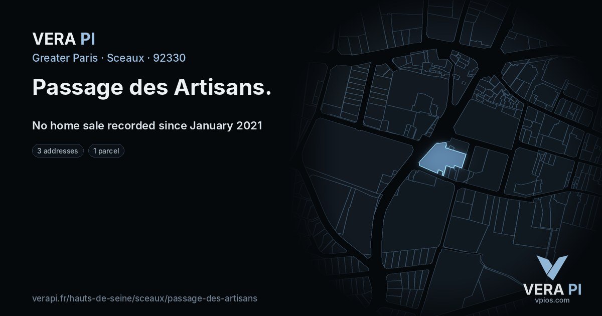 Passage des Artisans, Sceaux at night – every parcel coloured by the prices around it, the street's own parcels lit