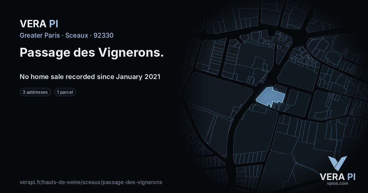 Passage des Vignerons, Sceaux at night – every parcel coloured by the prices around it, the street's own parcels lit