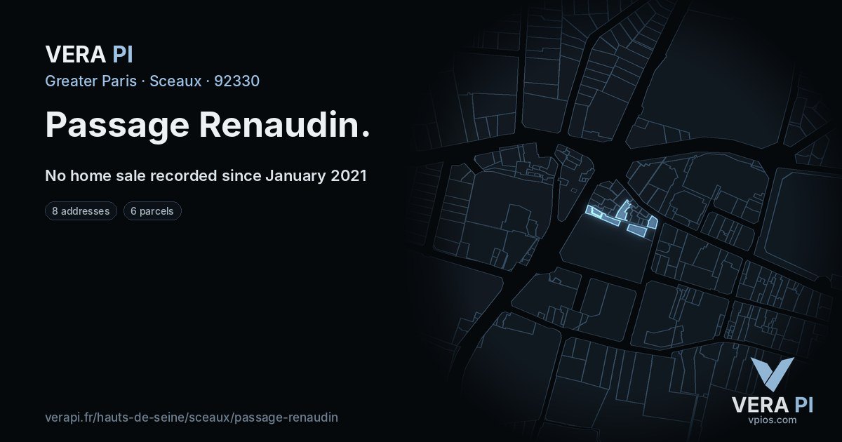 Passage Renaudin, Sceaux at night – every parcel coloured by the prices around it, the street's own parcels lit