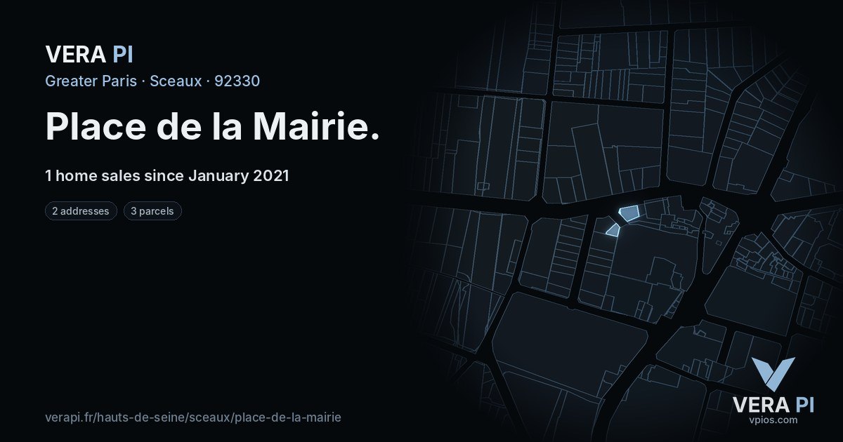 Place de la Mairie, Sceaux at night – every parcel coloured by the prices around it, the street's own parcels lit