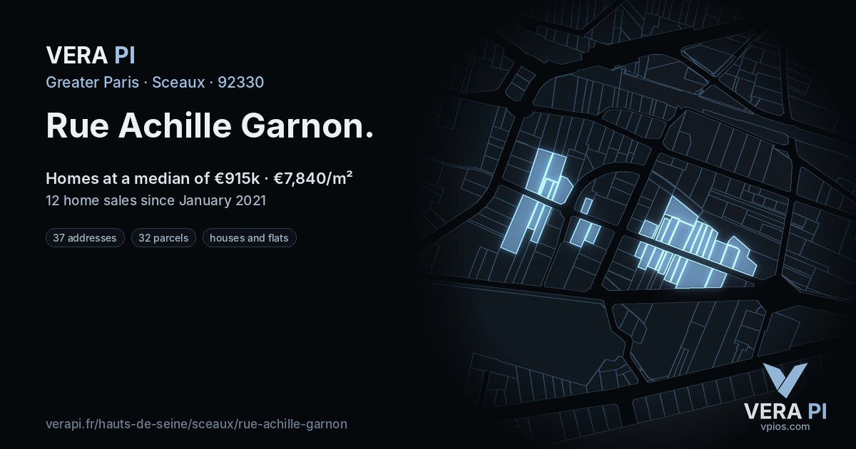 Rue Achille Garnon, Sceaux at night – every parcel coloured by the prices around it, the street's own parcels lit