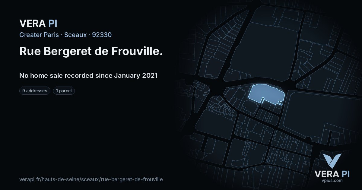 Rue Bergeret de Frouville, Sceaux at night – every parcel coloured by the prices around it, the street's own parcels lit