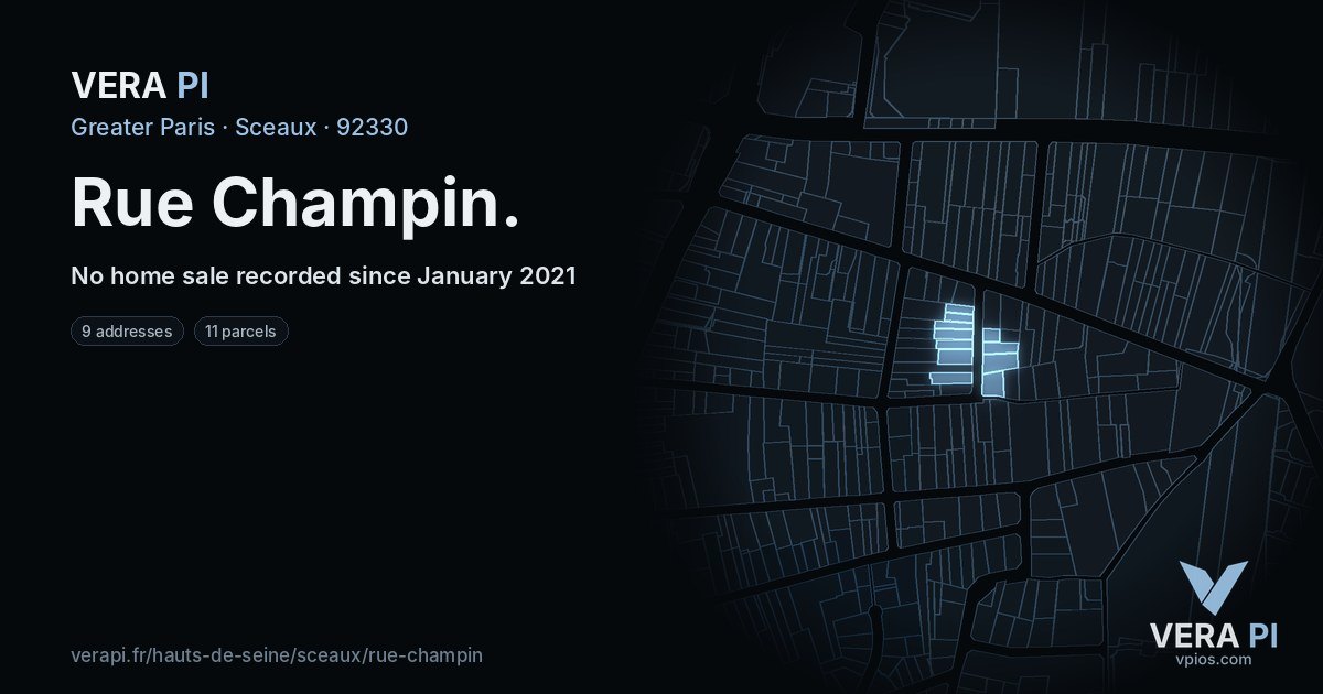 Rue Champin, Sceaux at night – every parcel coloured by the prices around it, the street's own parcels lit