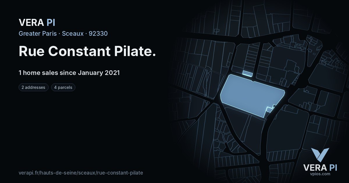 Rue Constant Pilate, Sceaux at night – every parcel coloured by the prices around it, the street's own parcels lit
