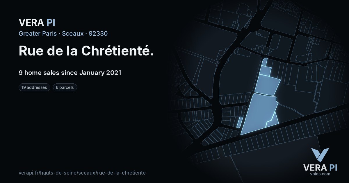 Rue de la Chrétienté, Sceaux at night – every parcel coloured by the prices around it, the street's own parcels lit