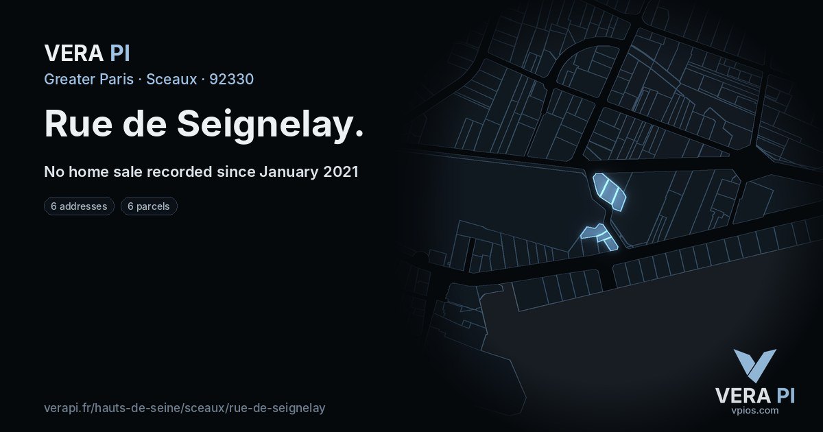 Rue de Seignelay, Sceaux at night – every parcel coloured by the prices around it, the street's own parcels lit