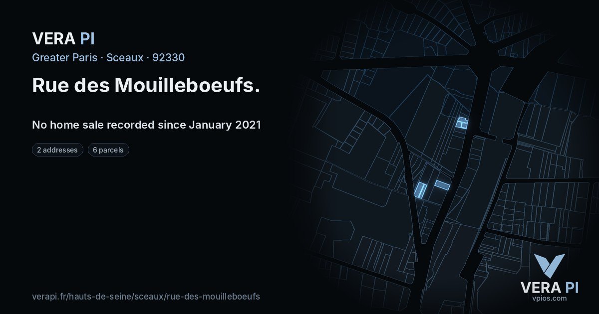 Rue des Mouilleboeufs, Sceaux at night – every parcel coloured by the prices around it, the street's own parcels lit