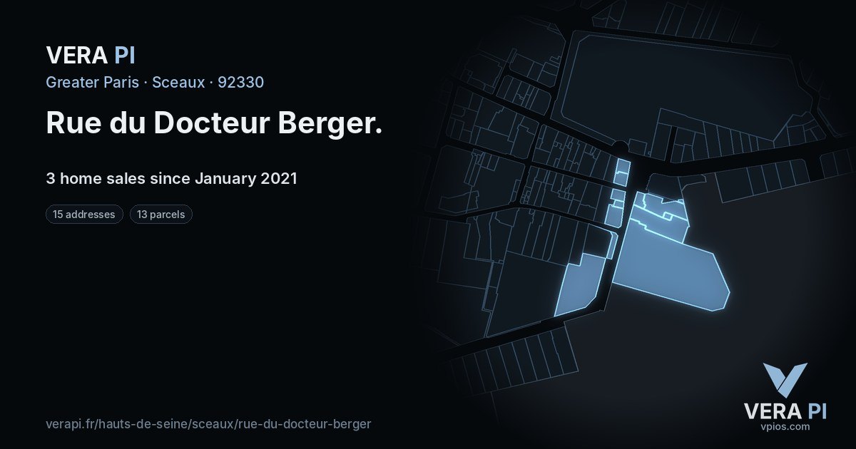 Rue du Docteur Berger, Sceaux at night – every parcel coloured by the prices around it, the street's own parcels lit