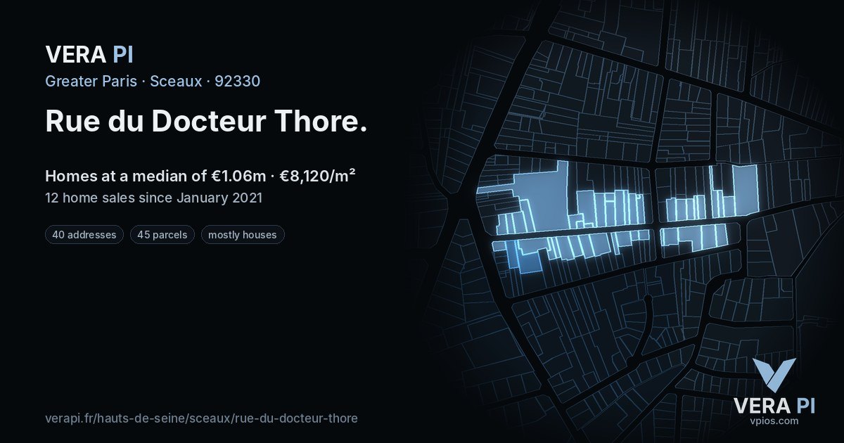 Rue du Docteur Thore, Sceaux at night – every parcel coloured by the prices around it, the street's own parcels lit