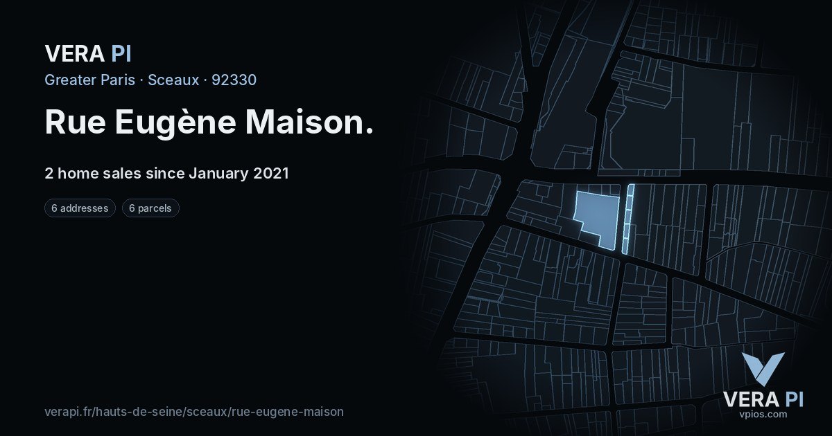 Rue Eugène Maison, Sceaux at night – every parcel coloured by the prices around it, the street's own parcels lit
