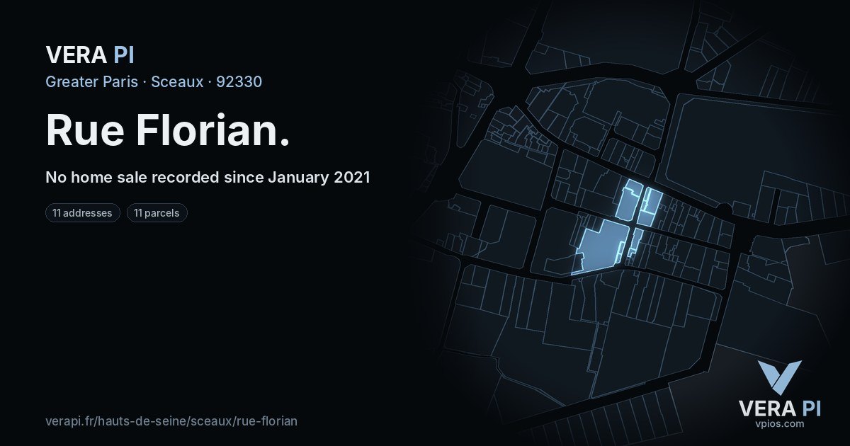 Rue Florian, Sceaux at night – every parcel coloured by the prices around it, the street's own parcels lit