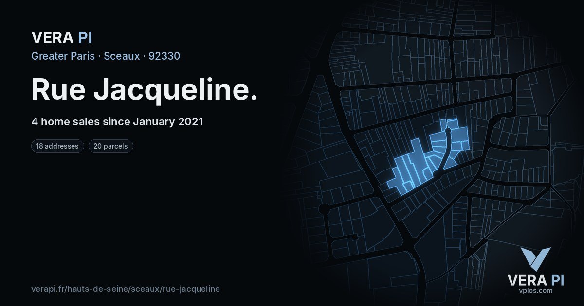 Rue Jacqueline, Sceaux at night – every parcel coloured by the prices around it, the street's own parcels lit
