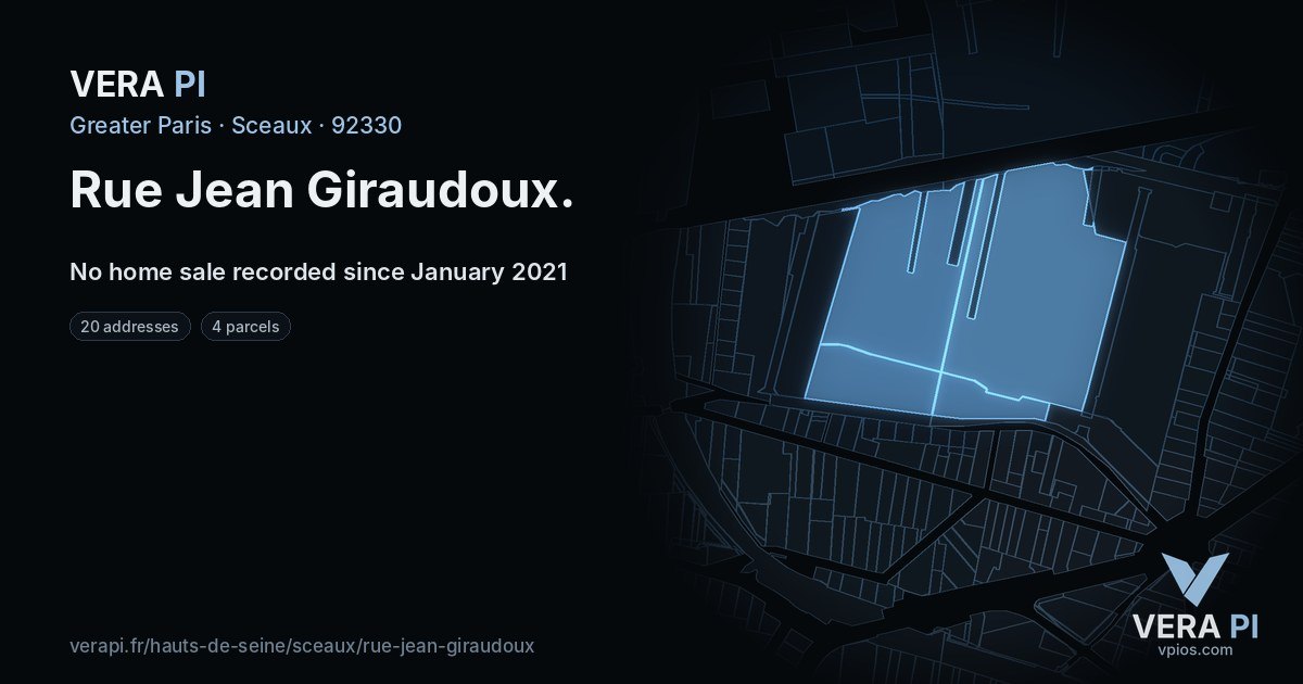 Rue Jean Giraudoux, Sceaux at night – every parcel coloured by the prices around it, the street's own parcels lit