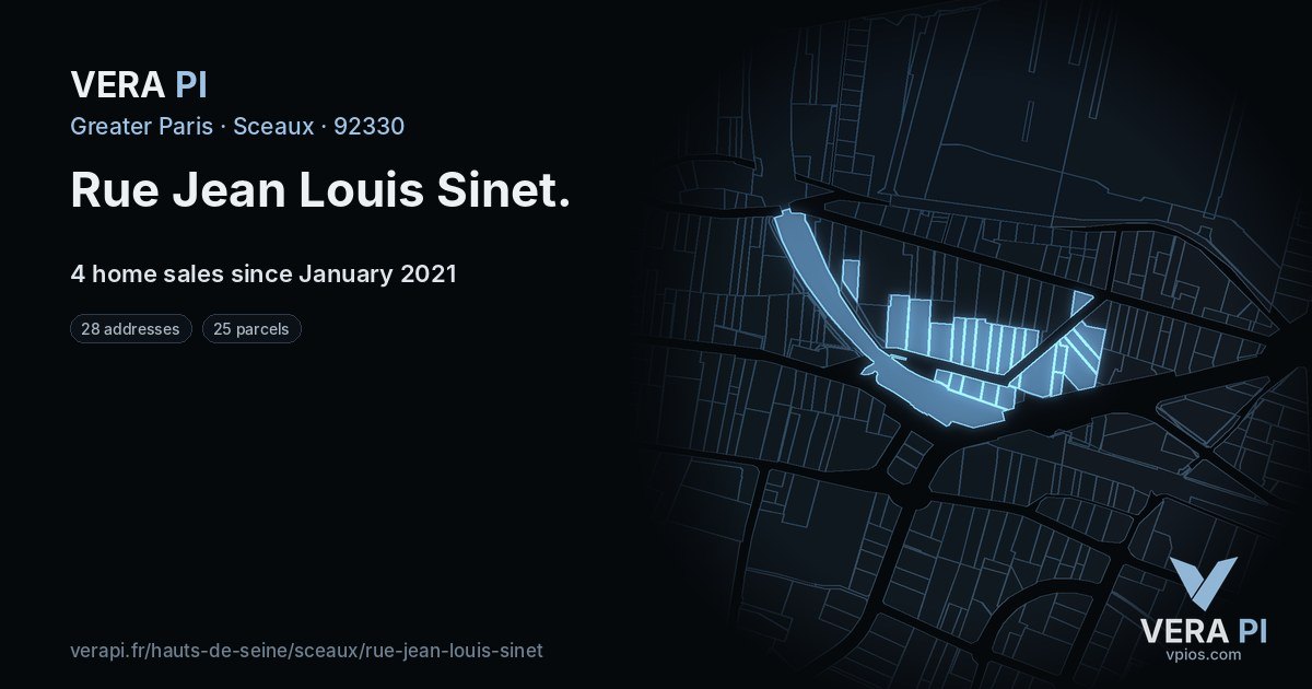 Rue Jean Louis Sinet, Sceaux at night – every parcel coloured by the prices around it, the street's own parcels lit