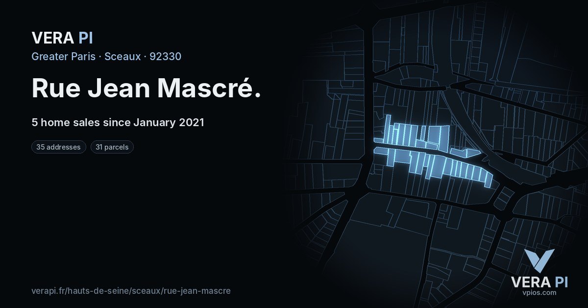 Rue Jean Mascré, Sceaux at night – every parcel coloured by the prices around it, the street's own parcels lit