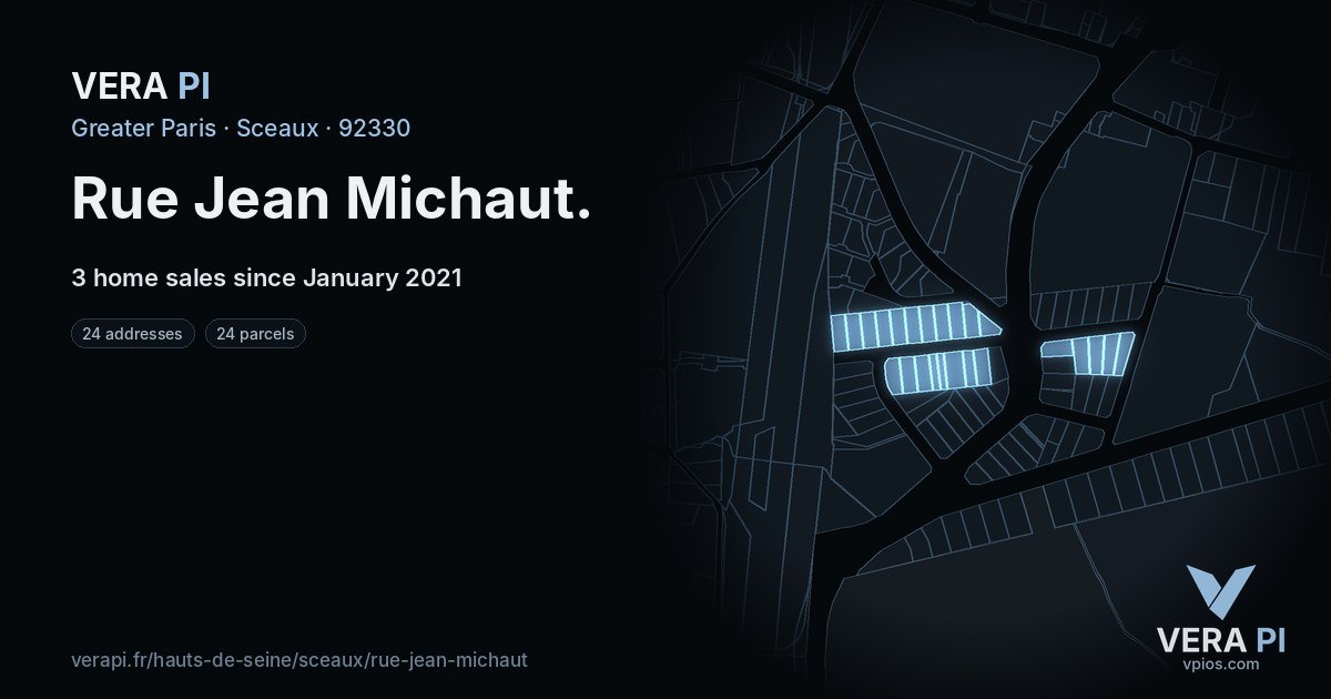 Rue Jean Michaut, Sceaux at night – every parcel coloured by the prices around it, the street's own parcels lit