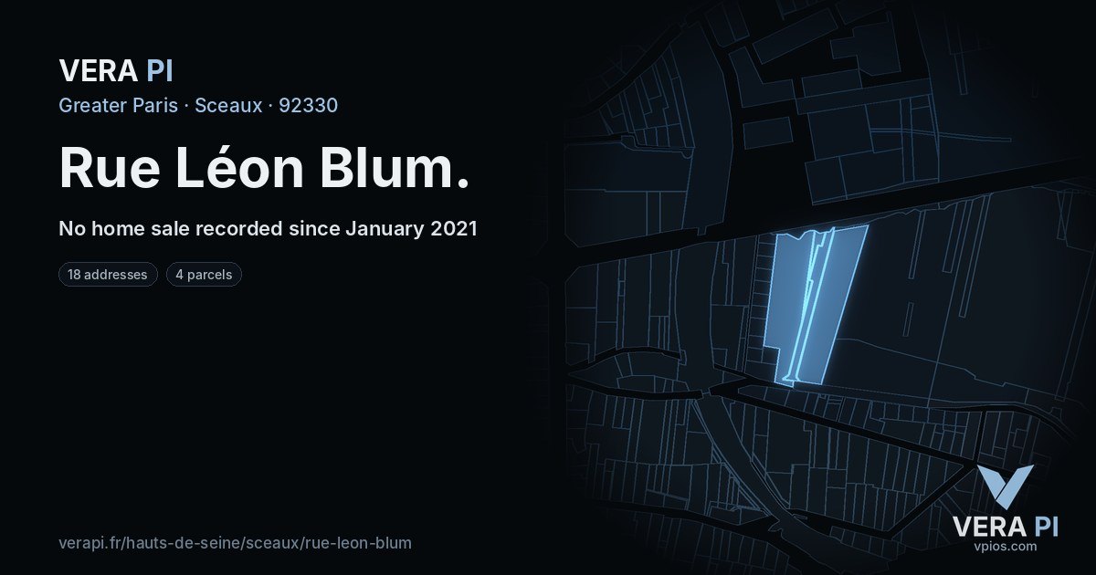 Rue Léon Blum, Sceaux at night – every parcel coloured by the prices around it, the street's own parcels lit