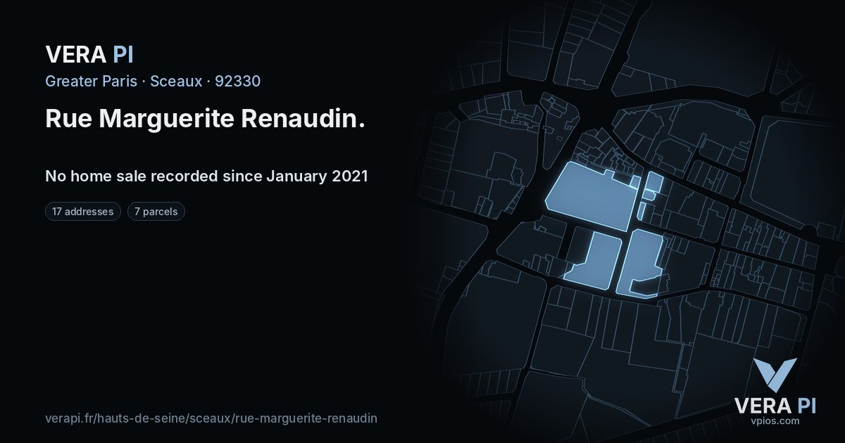 Rue Marguerite Renaudin, Sceaux at night – every parcel coloured by the prices around it, the street's own parcels lit