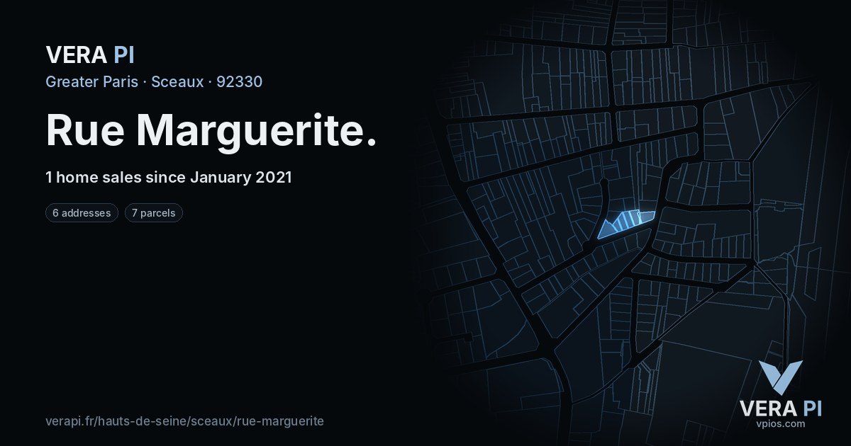 Rue Marguerite, Sceaux at night – every parcel coloured by the prices around it, the street's own parcels lit