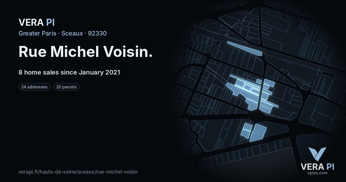 Rue Michel Voisin, Sceaux at night – every parcel coloured by the prices around it, the street's own parcels lit