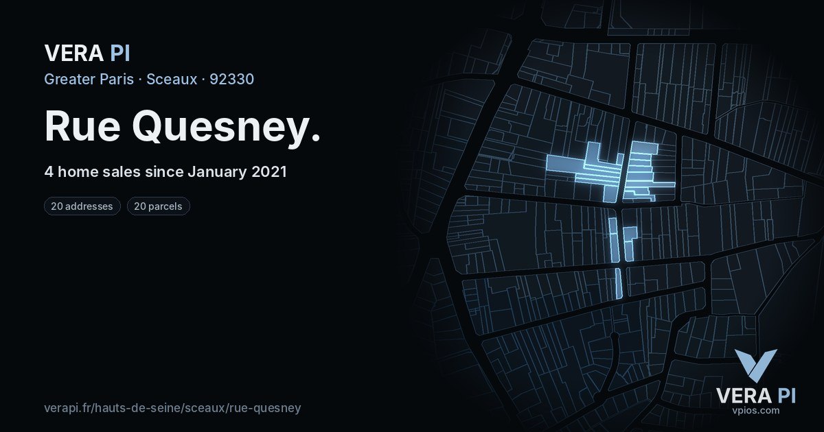 Rue Quesney, Sceaux at night – every parcel coloured by the prices around it, the street's own parcels lit