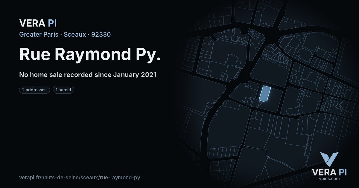 Rue Raymond Py, Sceaux at night – every parcel coloured by the prices around it, the street's own parcels lit
