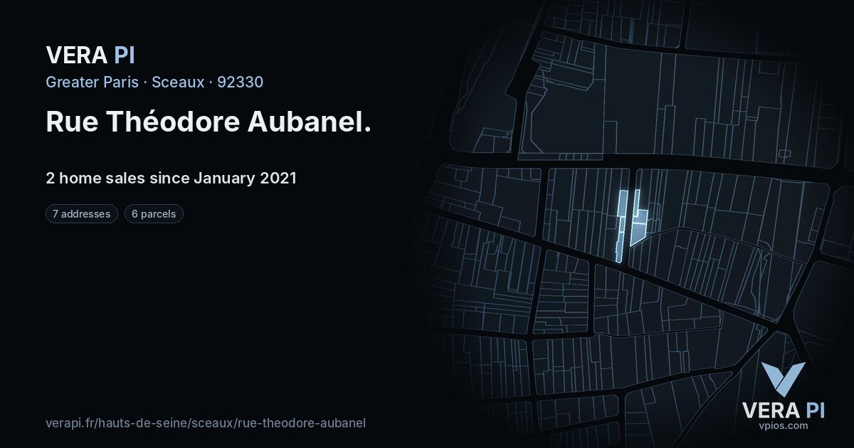 Rue Théodore Aubanel, Sceaux at night – every parcel coloured by the prices around it, the street's own parcels lit