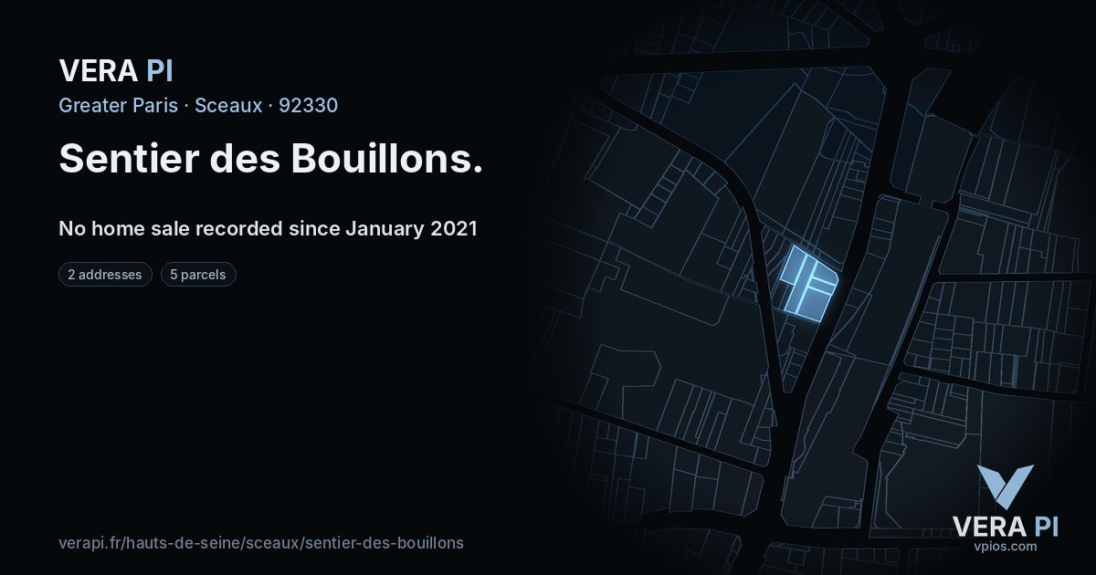 Sentier des Bouillons, Sceaux at night – every parcel coloured by the prices around it, the street's own parcels lit