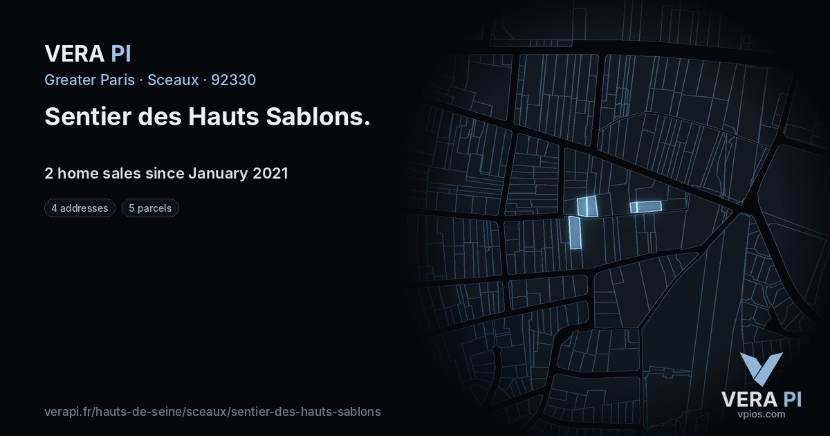 Sentier des Hauts Sablons, Sceaux at night – every parcel coloured by the prices around it, the street's own parcels lit
