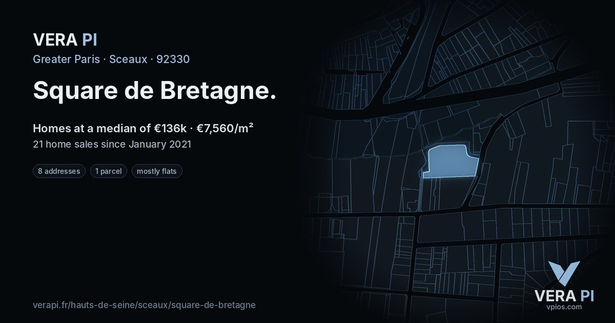 Square de Bretagne, Sceaux at night – every parcel coloured by the prices around it, the street's own parcels lit
