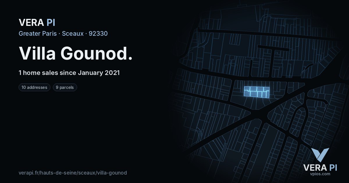 Villa Gounod, Sceaux at night – every parcel coloured by the prices around it, the street's own parcels lit