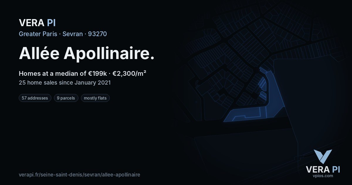 Allée Apollinaire, Sevran at night – every parcel coloured by the prices around it, the street's own parcels lit